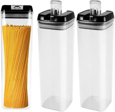 Immagine prodotto di Ibenzoa® Set di 3 contenitori ermetici per alimenti da 1,9 L – Plastica, trasparenti, con coperchio, impilabili, 8,5 x 8,5 x 31 cm
