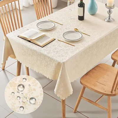 Produktbild von Tischdecke abwaschbar 140x180cm beige rechteckig wetterfest fleckschutz für Garten Balkon Party