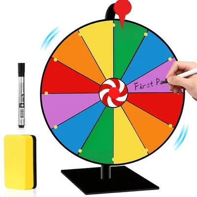 Produktbild von 30cm Glücksrad zum drehen, Tischglücksrad, 12 Slots,für Lotteriespiele,Werbung, Wortspiele,Abwischbarem Roulette Rad
