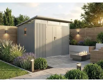 Produktbild von Gartenhaus Konsta Fusio M 289 x 253 cm grau-aluminium