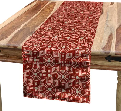 Produktbild von ABAKUHAUS Geometrisch Tischläufer, Monochrome Artgrafik Kreise Quadrate in einem Grungy Konzept, 40 x 225 cm, Paprika und Grau Gelb