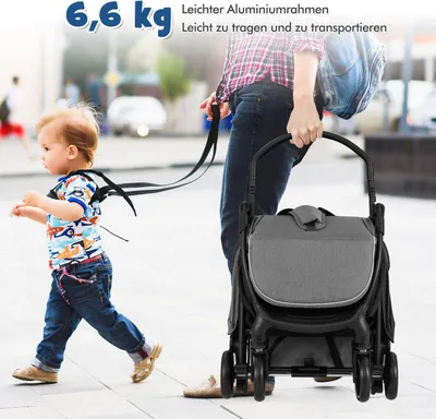 Produktbild von Faltbarer Reisekinderwagen mit Liegefunktion, verstellbarer Rückenlehne, Grau