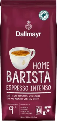 Produktbild von Dallmayr Home Barista Espresso Intenso, 1 kg, Cappuccino, Espresso, Latte Macchiato, Ristretto, Dunkle Röstung, 1 Stück(e), Rainforest Alliance