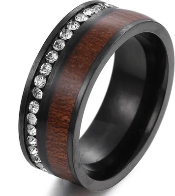 Image de Bague Tracy Unie Noir/Marron en Acier Inoxydable avec Zircon - Taille 62mm KP17035