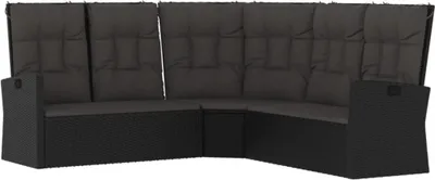 Produktbild von vidaXL Ecksofa mit Liegefunktion und Kissen Schwarz Poly Rattan