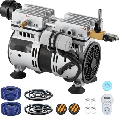 Immagine prodotto di Aeratore per laghetti - Set sistema di aerazione per laghetti - Compressore d'aria da 590 W - Tubo flessibile da 30,5 m - 2 diffusori nano a 360° - Per la circolazione dell'ossigeno in laghetti e giardini acquatici