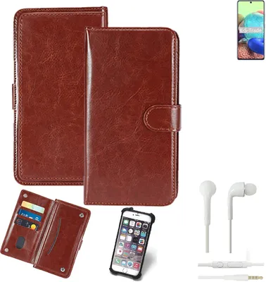 Produktbild von K-S-Trade 360° Hülle kompatibel mit Samsung Galaxy A71 5G inkl. Headphones braun Kunstleder Case BookCase WalletCase Kunstlederederhülle