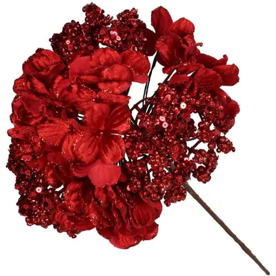 Imagen del producto de Flor artificial de hortensia con aspecto aterciopelado - Roja - 20 cm