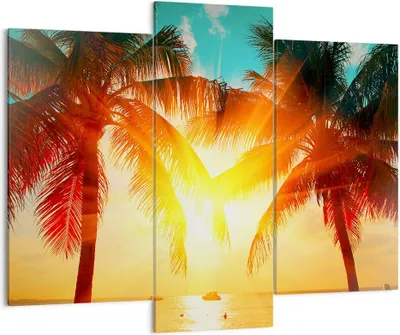 Produktbild von Bild auf Leinwand - Leinwandbild - Meer Palme Wasser - 130x100cm - Wand Bild - Wanddeko - Leinwanddruck - Bilder - Kunstdruck - Wanddekoration - Leinwand bilder - Wandkunst - CB130x100-4018