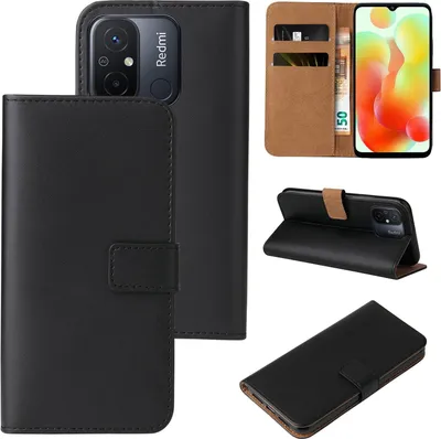 Produktbild von Handy Hülle für Xiaomi Redmi 12C Klapphülle Bookcase Flip Cover Handy Tasche Etui Farbe: Schwarz