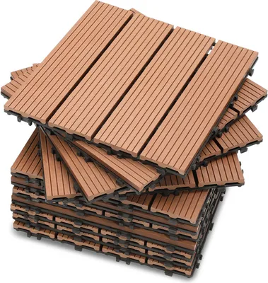 Obrázok produktu pre Jayseuw terasové dlaždice click so vzhľadom dreva, WPC dlaždice，30 x 30cm, hnedá, 33 kusov (3m²)