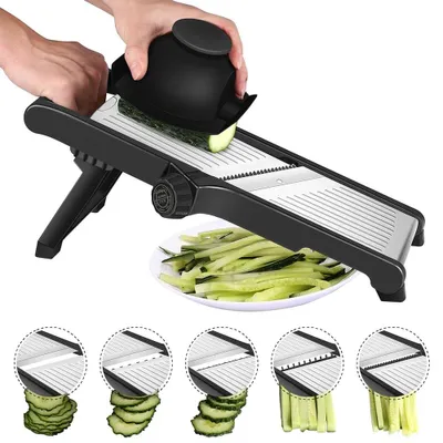 Immagine prodotto di Mandolina affettatrice per verdure - Regolabile 1-9 mm - Guanto di sicurezza - Acciaio inox