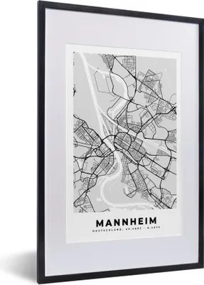 Produktbild von MuchoWow® Gerahmtes Poster Stadtplan - Manheim - Karte - Deutschland - Karte 40x60 cm - Poster mit Schwarzem Bilderrahmen Wandposter Rahmen Foto Bilder - Poster in Rahmen
