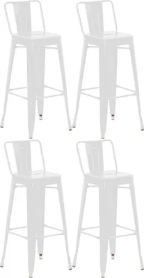 Produktbild von 4er Set Barhocker LEKEL - Metall Weiß 44x43x96 cm | Barstuhl Mit Lehne Tresenhocker Tresenstuhl Kneipenhocker Kneipenstuhl