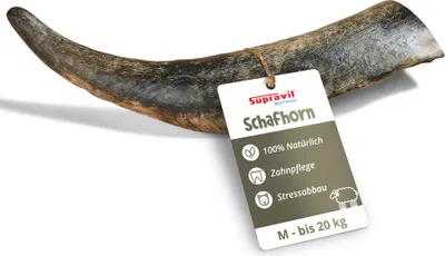 Produktbild von Supravit Natürliches Schafhorn M | Kauspielzeug für Hunde – gesundes Kauhorn für Zähne & Zahnfleisch | Langanhaltend, robust & splitterfrei