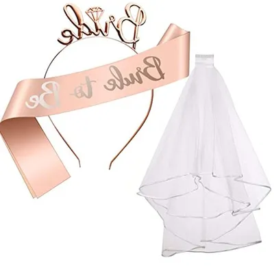 Productafbeelding van Bruidsaccessoires Set - Vrijgezellenfeest Decoratie - Feestelijke Viering - Compleet 3-Delig - Eén Maat - Wit Roségoud