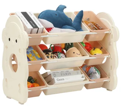 Produktbild von Spielzeugaufbewahrung - Kinderregal mit Boxen - 3 Ebenen, 9 Boxen, XL, Faltbares Standregal, Polycarbonat - Beige