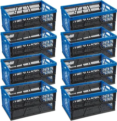 Produktbild von Novaliv Klappbox 45l Blau 8er Set - Faltbare Korbbox mit praktischen Tragegriffen - Vielseitige Aufbewahrungsbox