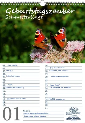 Produktbild von Geburtstagsplaner Geburtstagskalender Schmetterlingszauber DIN A3 Kalender Schmetterling - Seelenzauber