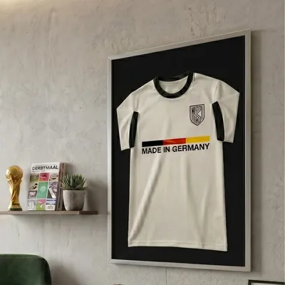 Image de K-Möbel Cadre pour maillot en bois véritable, argenté, 60 x 80 cm - Fabriqué en Allemagne - Vitrine pour maillot avec fond noir et large cadre - Cadre profond - Grand cadre à remplir - Vitrine pour maillot