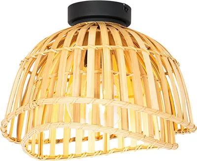 Produktbild von QAZQA - Orientalisch Orientalische Deckenleuchte I Deckenlampe I Lampe I Leuchte schwarz mit natürlichem Bambus 30 cm - Pua I Wohnzimmer I Schlafzimmer - Bamboo Rund - LED geeignet E27