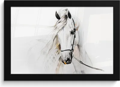Produktbild von MuchoWow® MuchoWow® Gerahmtes Poster Pferd - Aquarell - Tiere - Weiß 30x20 cm - Poster mit zchwarzem Bilderrahmen - Kunstdruck - Bild-Poster