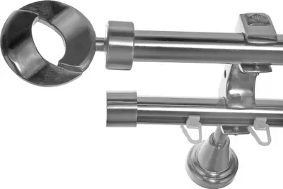 Produktbild von Rohr + Innenlauf Gardinenstange Ø 20mm Edelstahl Look 2-läufig Wandträger H60 RI