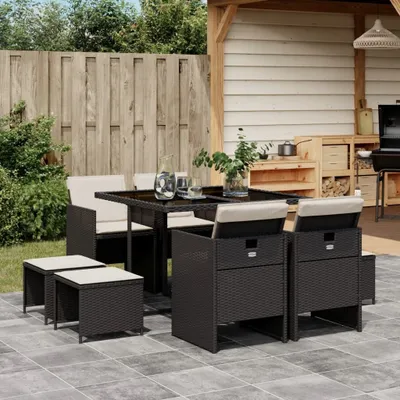 Produktbild von Langlebig Gartenmöbel Set Balkonmöbel-Set 9-tlg. Garten-Essgruppe mit Kissen Schwarz Poly Rattan - Gartenmöbelgarnituren Octo4603429 3parcel
