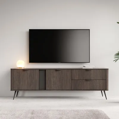 Image de Kamirili - Meuble TV, 195x38x61h cm Noyer Marron, 2 Tiroirs