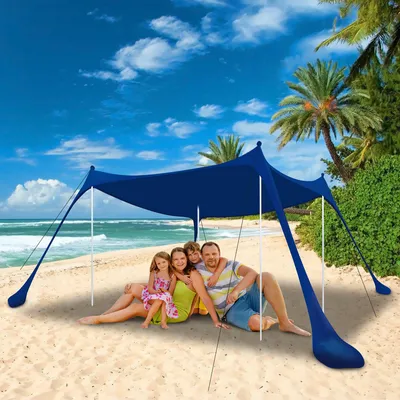 Produktbild von TolleTour Strandmuschel UV Schutz 50+ Elasthan Sonnendach Sonnenschutz Sonnenzelt Sonnensegel Sandsaecken Tragbar Wasserfest mit Tragetasche Strandmuschel fuer Strand, Camping 300x300x200cm