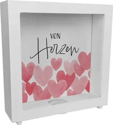 Produktbild von Herzen Rahmen Spardose aus Holz mit Spruch Von Herzen
