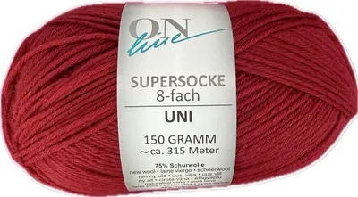 Produktbild von ONline Garne 8-fädige uni Sockenwolle zum Stricken u. Häkeln,150g/315 m 8006 rot