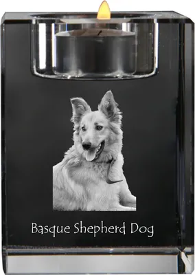 Produktbild von Baskischer Schäferhund, Pastor Vasco - Kerzenhalter mit Hundefoto, Teelichthalter aus Kristall, personalisiertes Geschenk der Marke Art-Dog