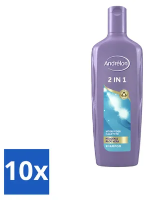 Image de 10 flacons de shampooing et après-shampooing 2-en-1 Andrélon, parfum melon et aloe vera, 300 ml - Pack économique - 10 pièces