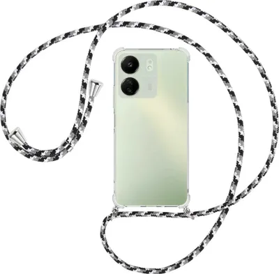 Produktbild von Handykette Backcover-Schutzhülle mit Band (Metall silberfarben) für Xiaomi Redmi 13C (6.71'') - schwarz/grau/weiß