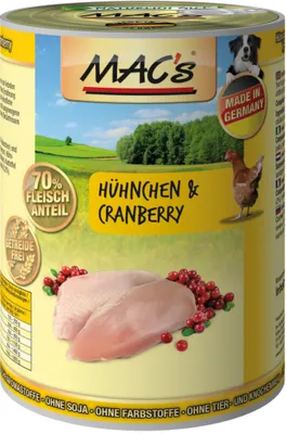 Produktbild von MAC's DOG HÜHNCHEN & CRANBERRY, Adult, jede Rasse, Huhn, Cranberry, 400 g