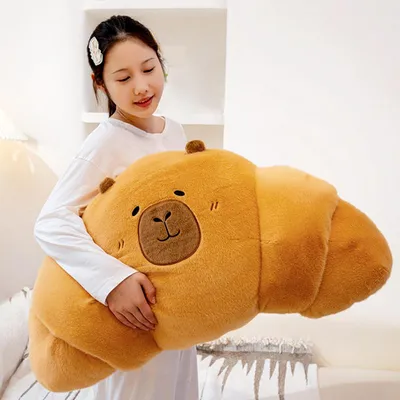 Immagine prodotto di Peluche a forma di croissant con capibara, morbido, 50 cm, ideale come regalo per bambini e adulti