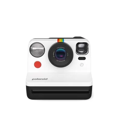 A white Polaroid Now Gen 2 instant camera with a black base, shown against a white background.