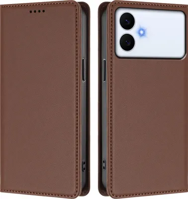 Image de Étui en cuir pour Samsung Galaxy S26 Edge, étui à rabat magnétique en cuirPolyuréthaneavec support, marron