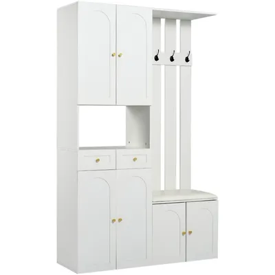 Produktbild von Garderobenset , Wandgarderobe; Garderoben Set mit Schuhbank und schuhrank ,4 Haken, 6 Türen, 2 Schublade, Weiß Flurmöbel (B110×H180×T37cm)