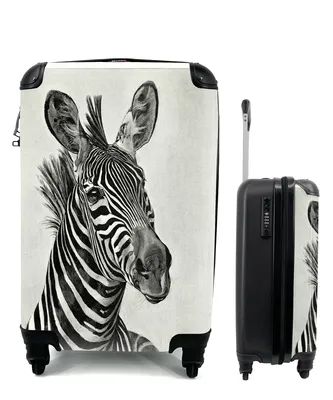 Produktbild von MuchoWow® Koffer Handgepäck Trolley Rollkoffer Kleine Reisekoffer mit 4 Rollen - Eine schwarz-weiße Illustration eines Zebras - Cabin Size < 55x40x23 cm & 55x40x20 cm - Fotokoffer - Kabinenkoffer - Boardgepäck - Reise-Box - Reisekoffer - Reisegepäck - Koffer mit Bild - Trolley für Kinder