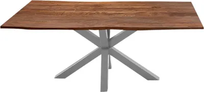 Produktbild von SAM® Esstisch Baumkante massiv Akazie nussbaum 220 cm Spider-Gestell silber QUINCY