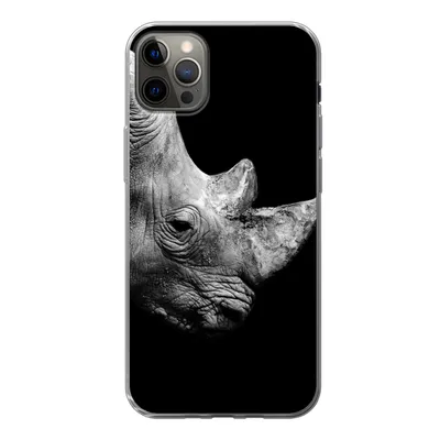 Produktbild von MuchoWow® Handyhülle Schutzhülle Hülle für iPhone 13 Pro Max Portrait Nashorn auf schwarzem Hintergrund Silikon Softcase Handy Hülle - Mobiltelefon