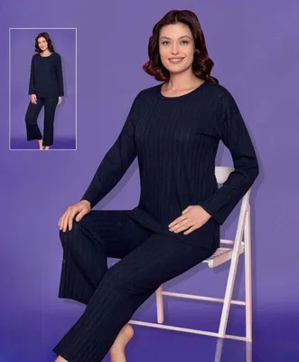 Immagine prodotto di Pigiama Damen Pigiama Schlafanzug Marineblau L Lang 2-Teiler Set S-63