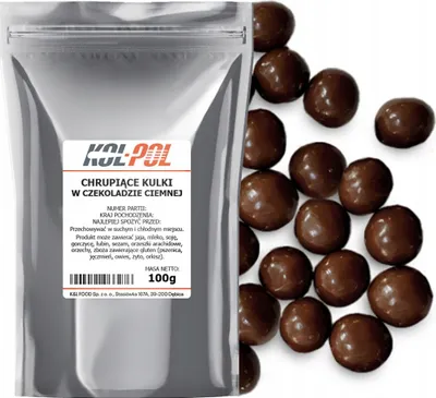 Zdjęcie produktu dla KULKI CZEKOLADOWE CHRUPIĄCE 100g Ciemna czekolada Posypka do tortów Kol-Pol