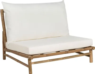 Produktbild von BELIANI Niedriger Stuhl Helles Bambusholz Off-weiß Rückenlehne Sitzkissen Innen und Außen Modernes Rustikales Design