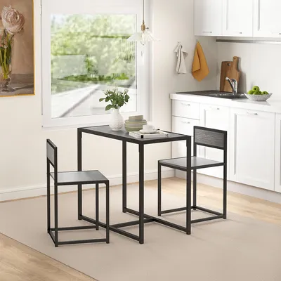 Produktbild von Hochtisch-Set, Bartisch-Set 3-teilig mit 2 Stühlen, Metall MDF, Grau  |  17 kg  |  90 x 47 x 76 cm