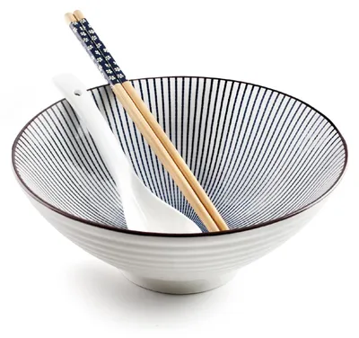 Ramen-Set Hakata: Kom, Löffel, 2 Stäbchen, Porzellan