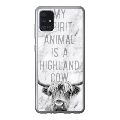 Produktbild von MuchoWow® Handyhülle Schutzhülle Hülle für Samsung Galaxy A52 5G Schottischer Highlander - Marmor - Zitat Silikon Softcase Handy Hülle - Umschlag