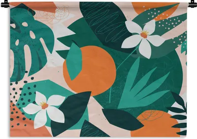 Produktbild von MuchoWow® Wandteppich Wandbehang Blumen - Obst - Dschungel 90x67.5 cm Tapisserie Dekoration Wandtuch - Fototeppich - Wand-Skulpturen